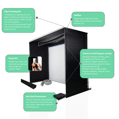 Carl's Place Golf Simulator Enclosure Kit & Impact Screen, Premium Tier For Indoor Golf - COMPLETE KIT